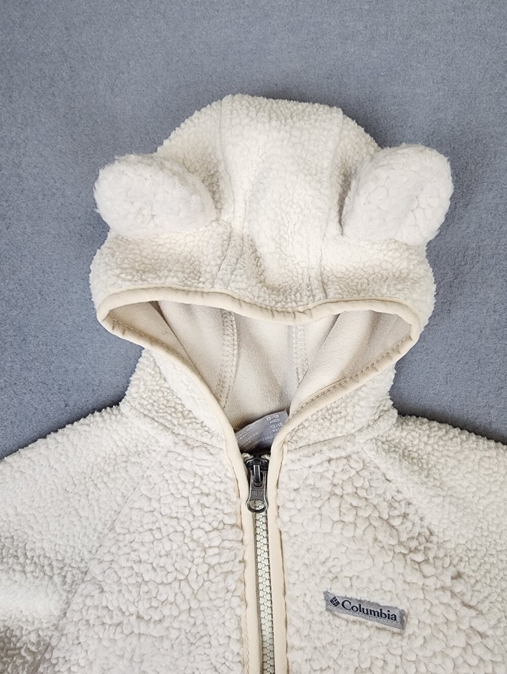 Columbia Cozy Teddy Hooded Sherpa Jacket Cream Full Zip 12-18 Months - Picture 3 of 10